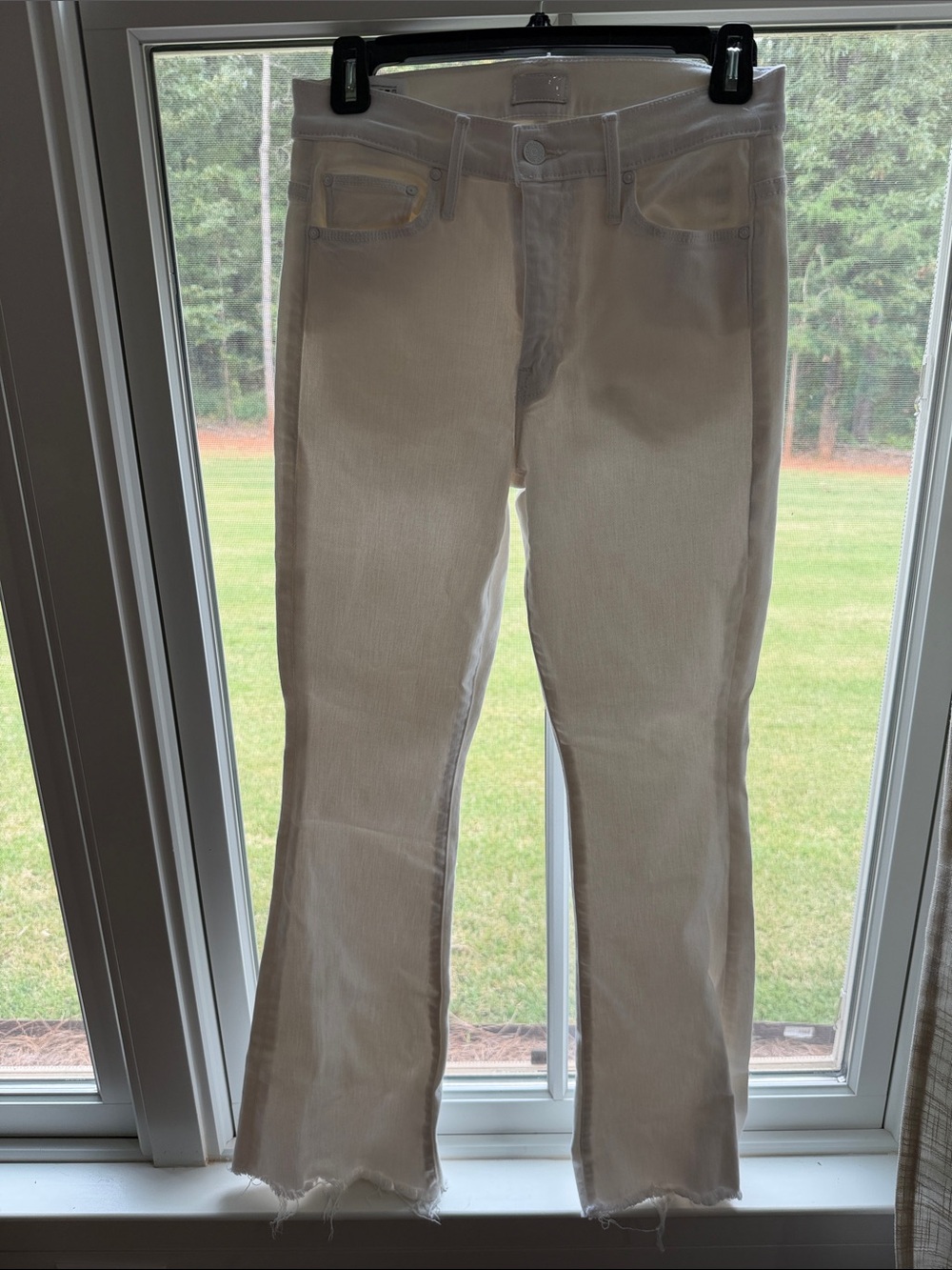 MOTHER White Flare Raw-Hem Jeans